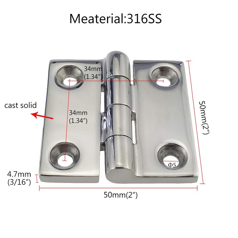 keehui Marine Grade 316//Stainless Steel 4Packs 2" Heavy Duty Casting Solid Mirror-Like Butt Hinge Door Hings for Boat Yacht,RVS - Image 3